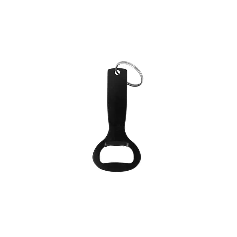Llavero Destapador — Negro · Aluminio · Zamac