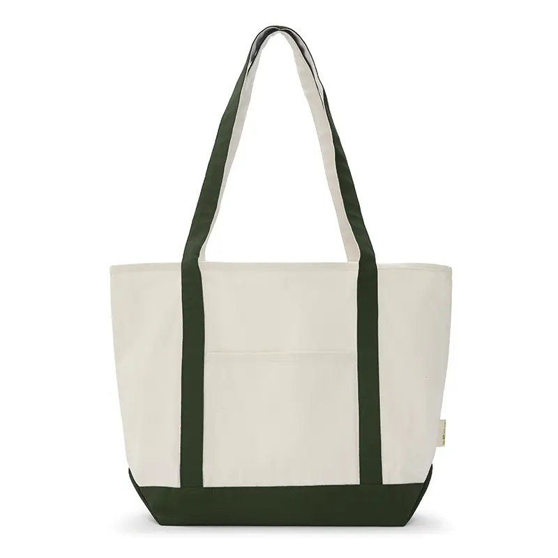 Tote MALIBU — Natural · Verde · Algodon Recic.