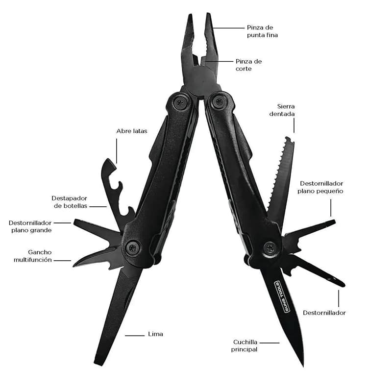 Frontier Multitool — Negro · Aluminio · Zamac